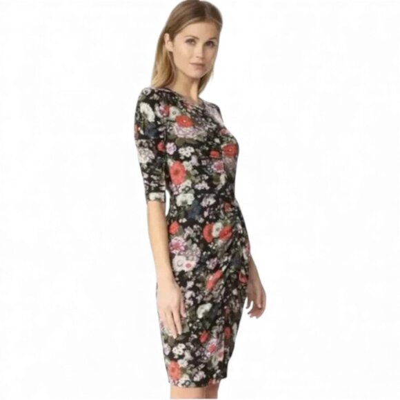 Rebecca Taylor Lua Dress 3/4 Sleeve Black Floral Jersey Women's Size - Picture 2 of 11